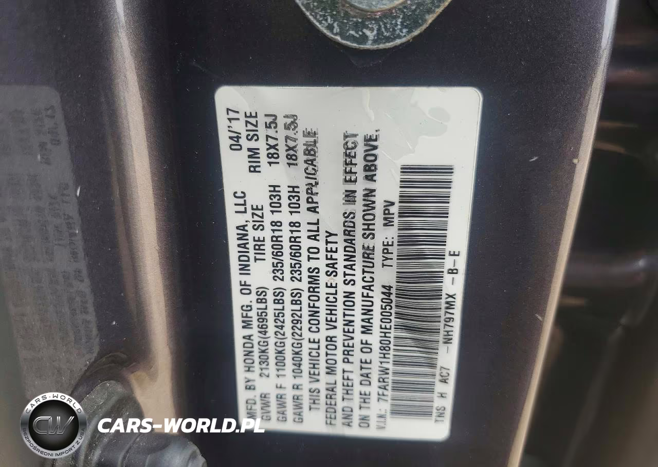 2017 Honda Cr-V Exl VIN:7FARW1H80HE005044 - 12