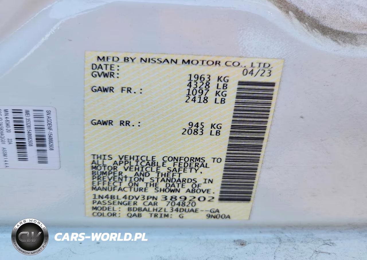 2023 Nissan Altima Sv VIN:1N4BL4DV3PN389202 - 12