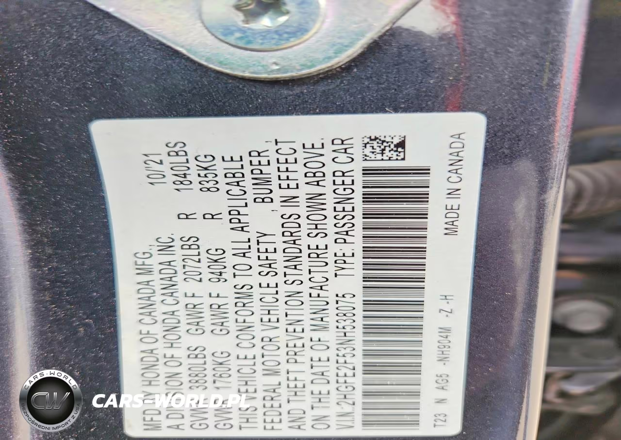 2022 Honda Civic Sport VIN:2HGFE2F53NH538075 - 12