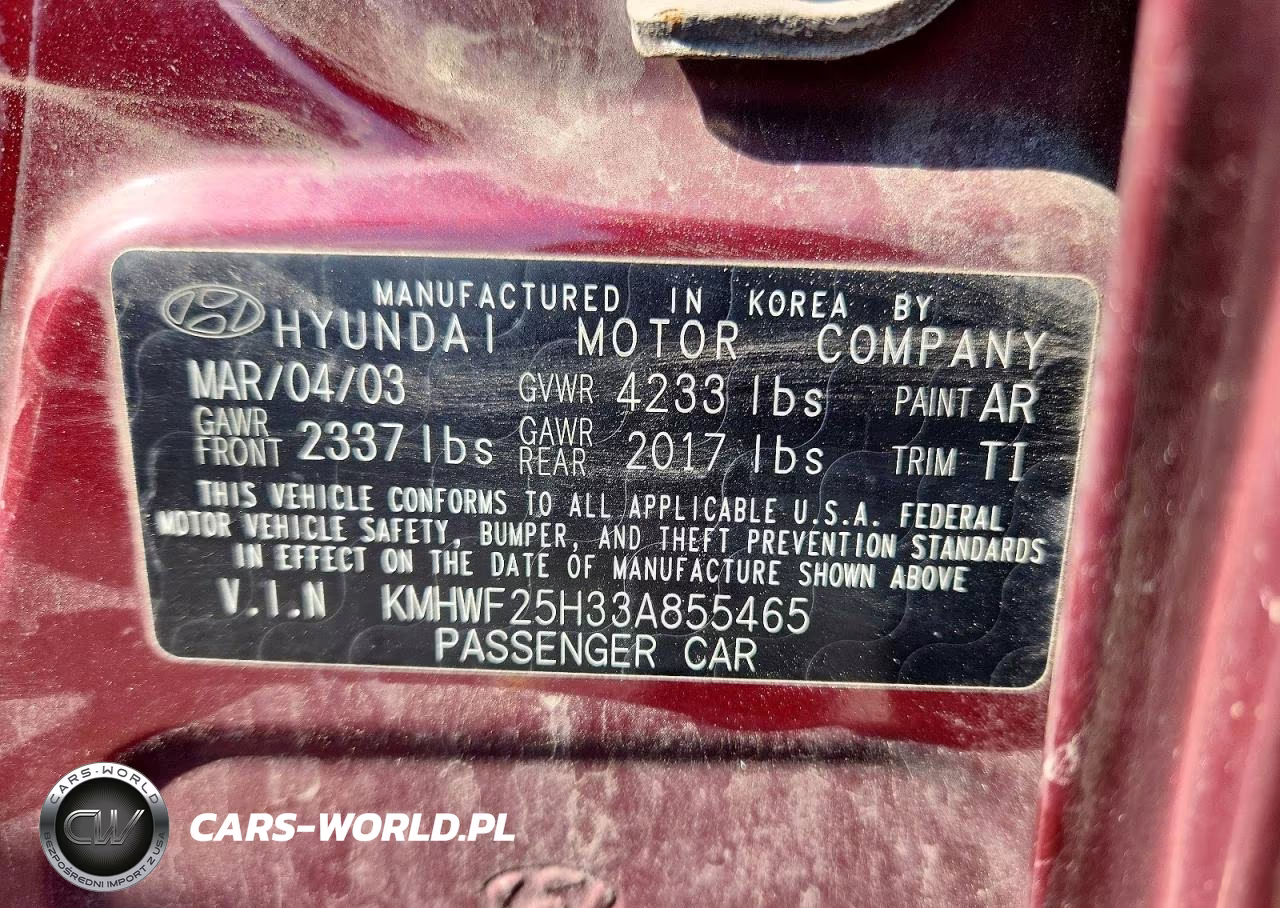 2003 Hyundai Sonata Base VIN:KMHWF25H33A855465 - 12