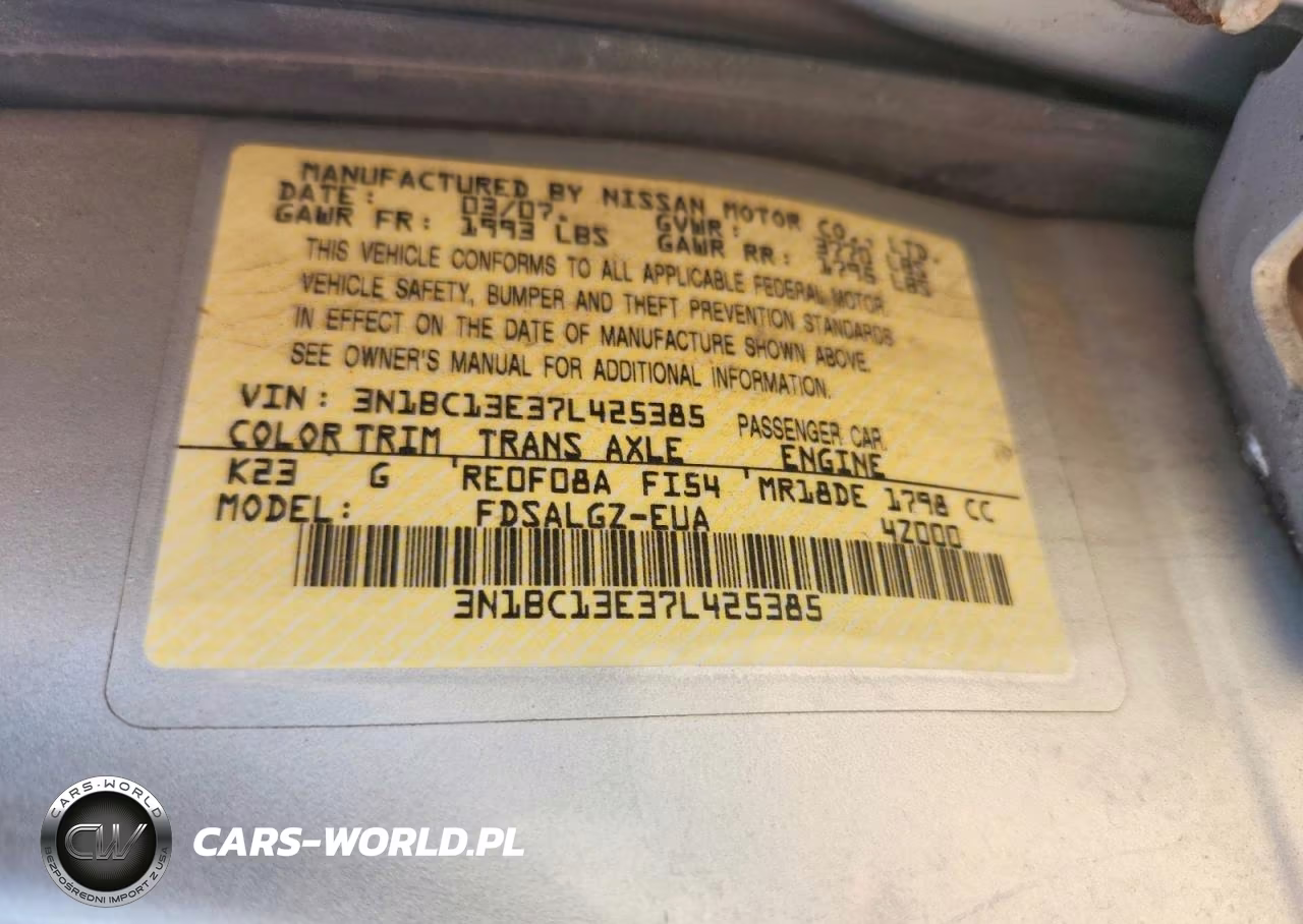 2007 Nissan Versa 1.8 S VIN:3N1BC13E37L425385 - 12