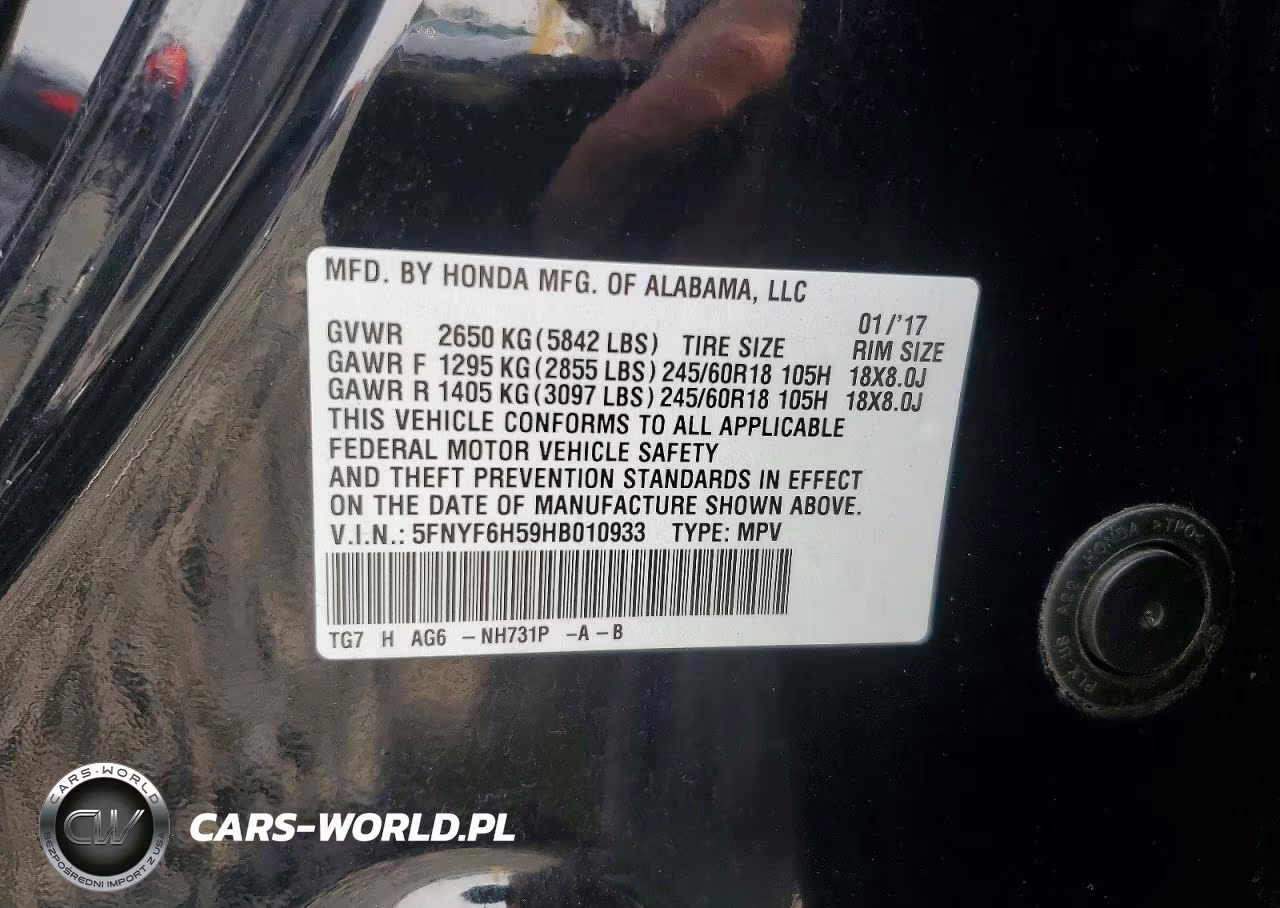 2017 Honda Pilot Exl VIN:5FNYF6H59HB010933 - 13