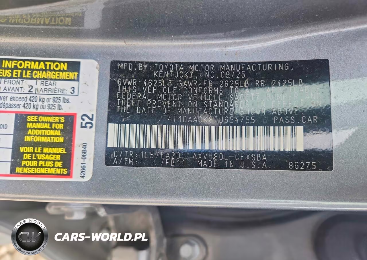 2026 Toyota Camry Se VIN:4T1DAACK8TU654755 - 12