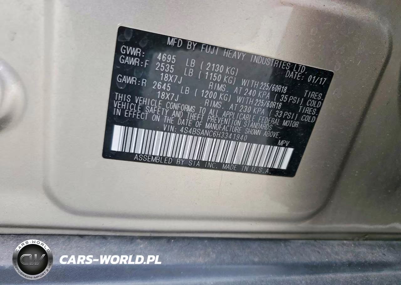 2017 Subaru Outback 2.5I Limited VIN:4S4BSANC6H3341940 - 13