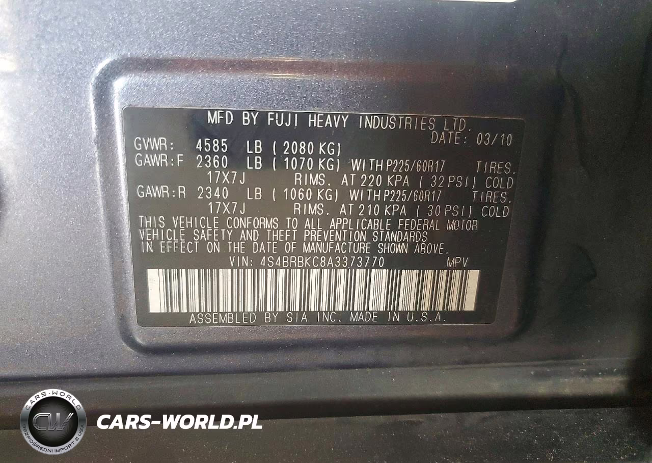 2010 Subaru Outback 2.5I Limited VIN:4S4BRBKC8A3373770 - 13