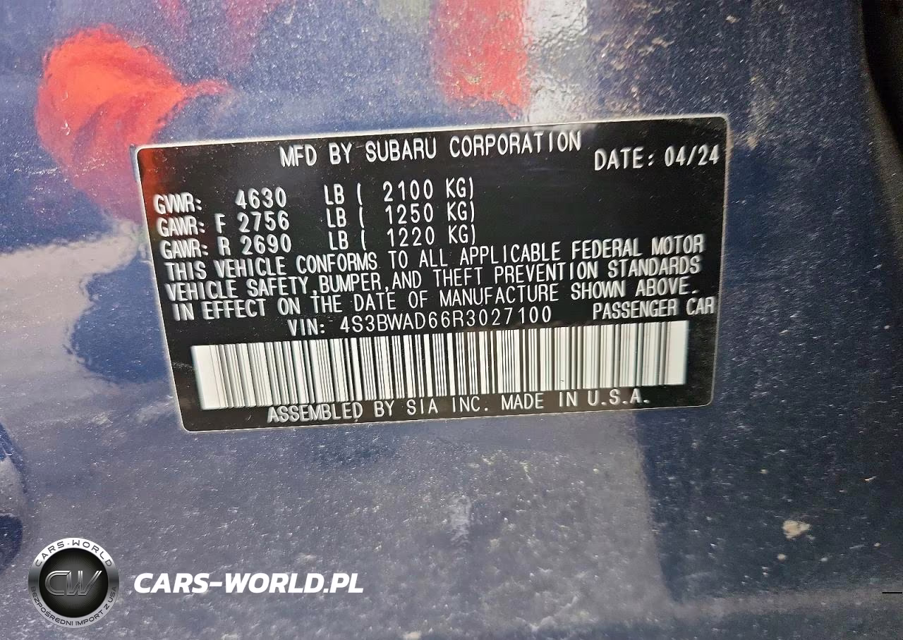 2024 Subaru Legacy Premium VIN:4S3BWAD66R3027100 - 13