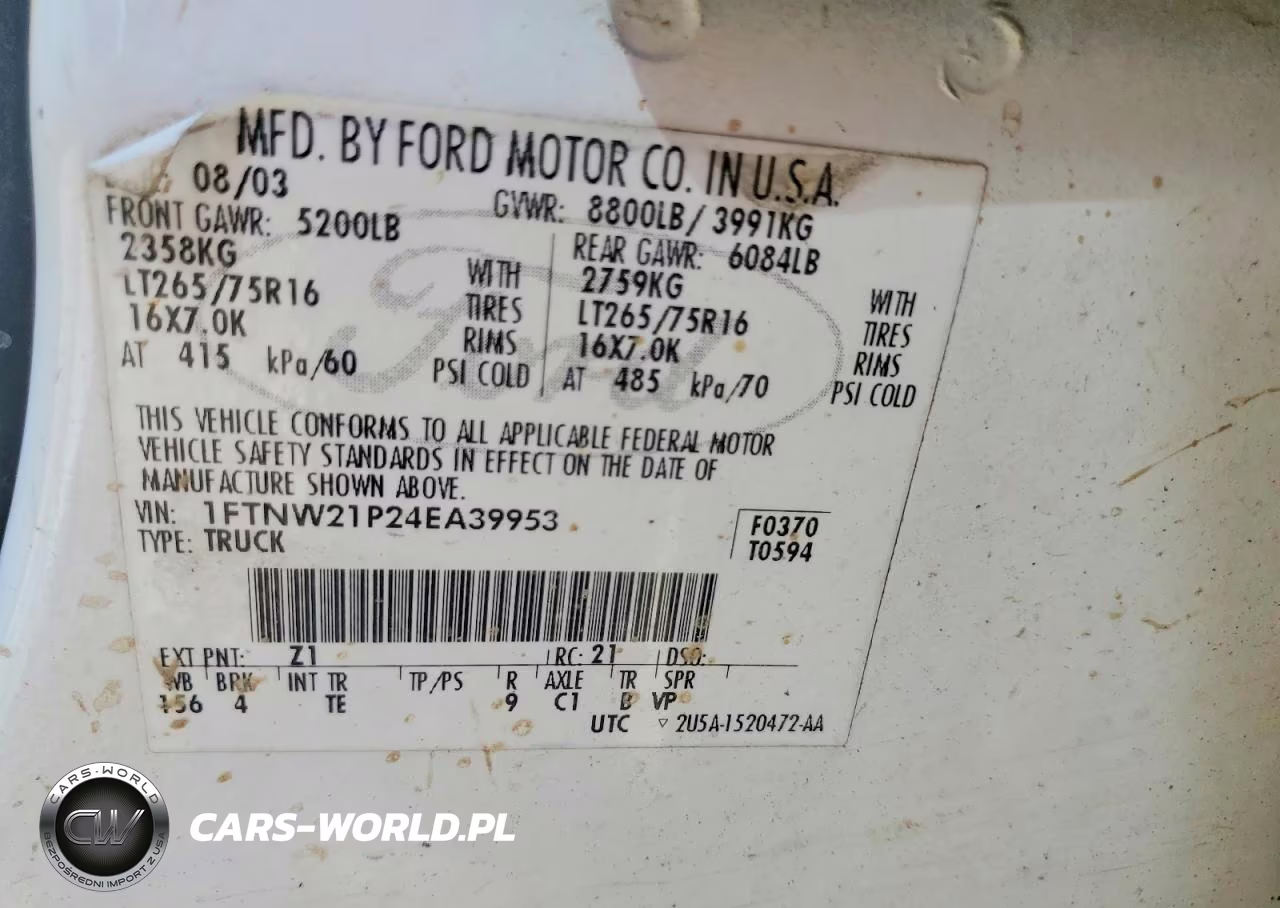 2004 Ford F250 Super Duty VIN:1FTNW21P24EA39953 - 12