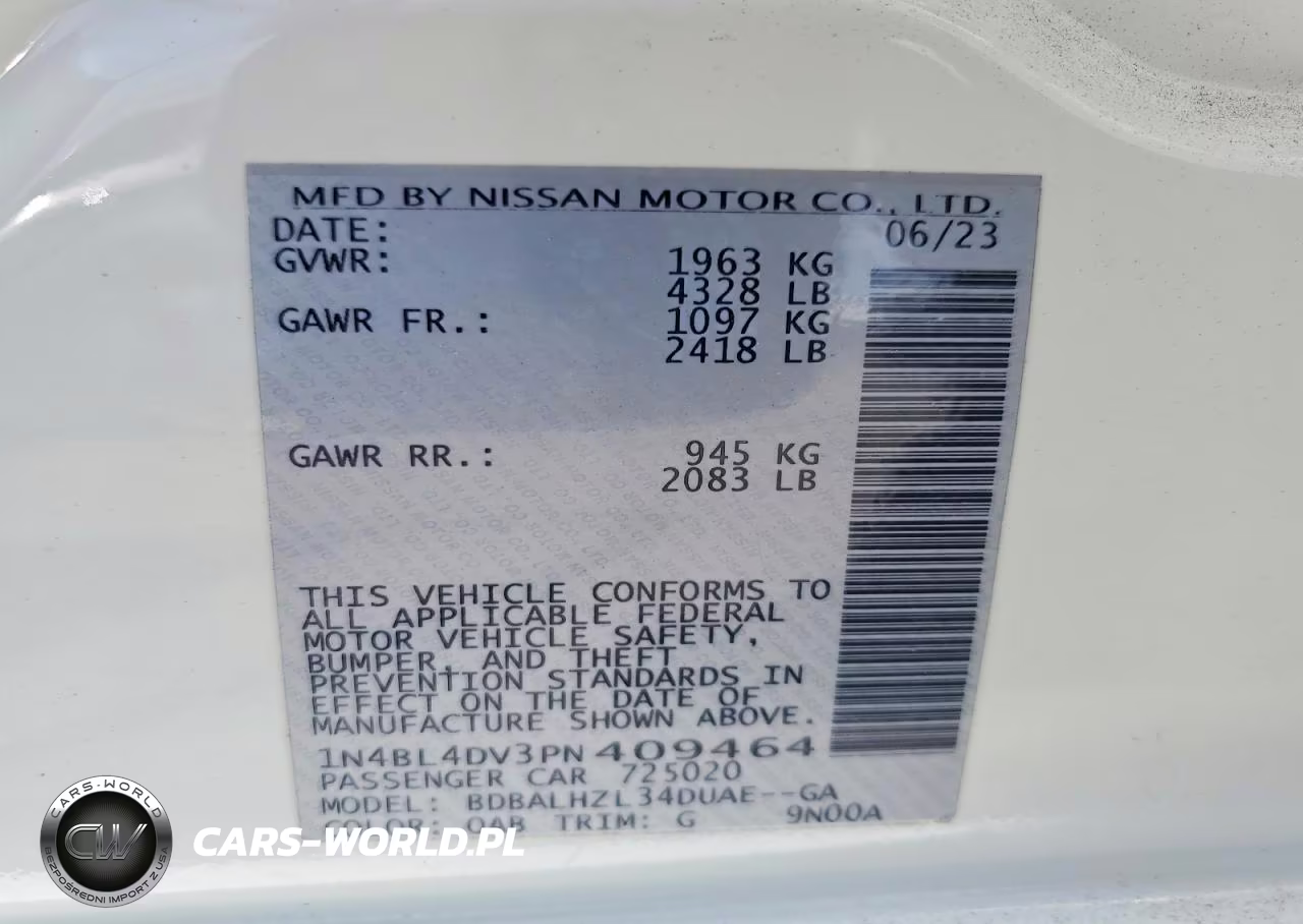 2023 Nissan Altima Sv VIN:1N4BL4DV3PN409464 - 12
