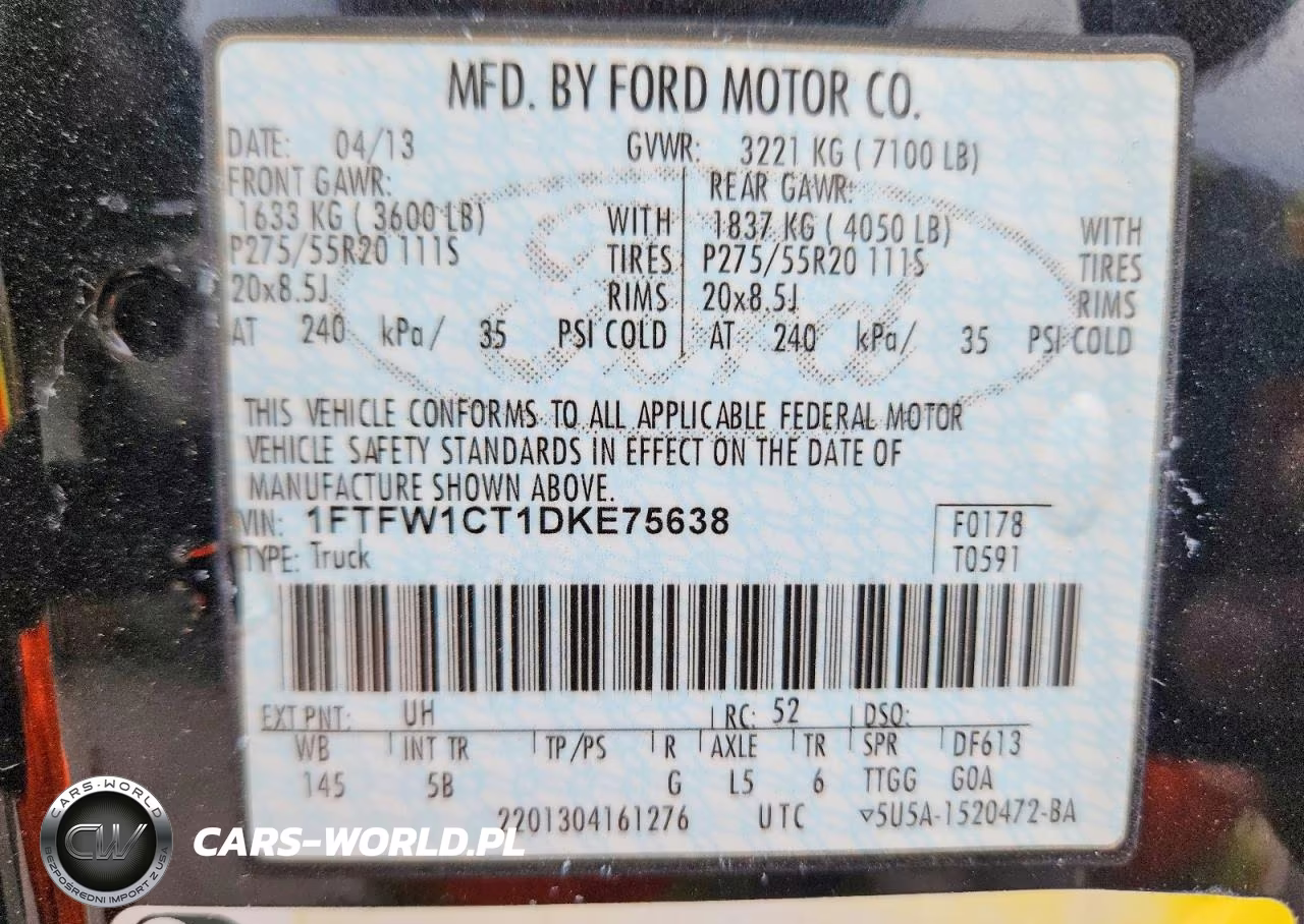 2013 Ford F150 Supercrew VIN:1FTFW1CT1DKE75638 - 12