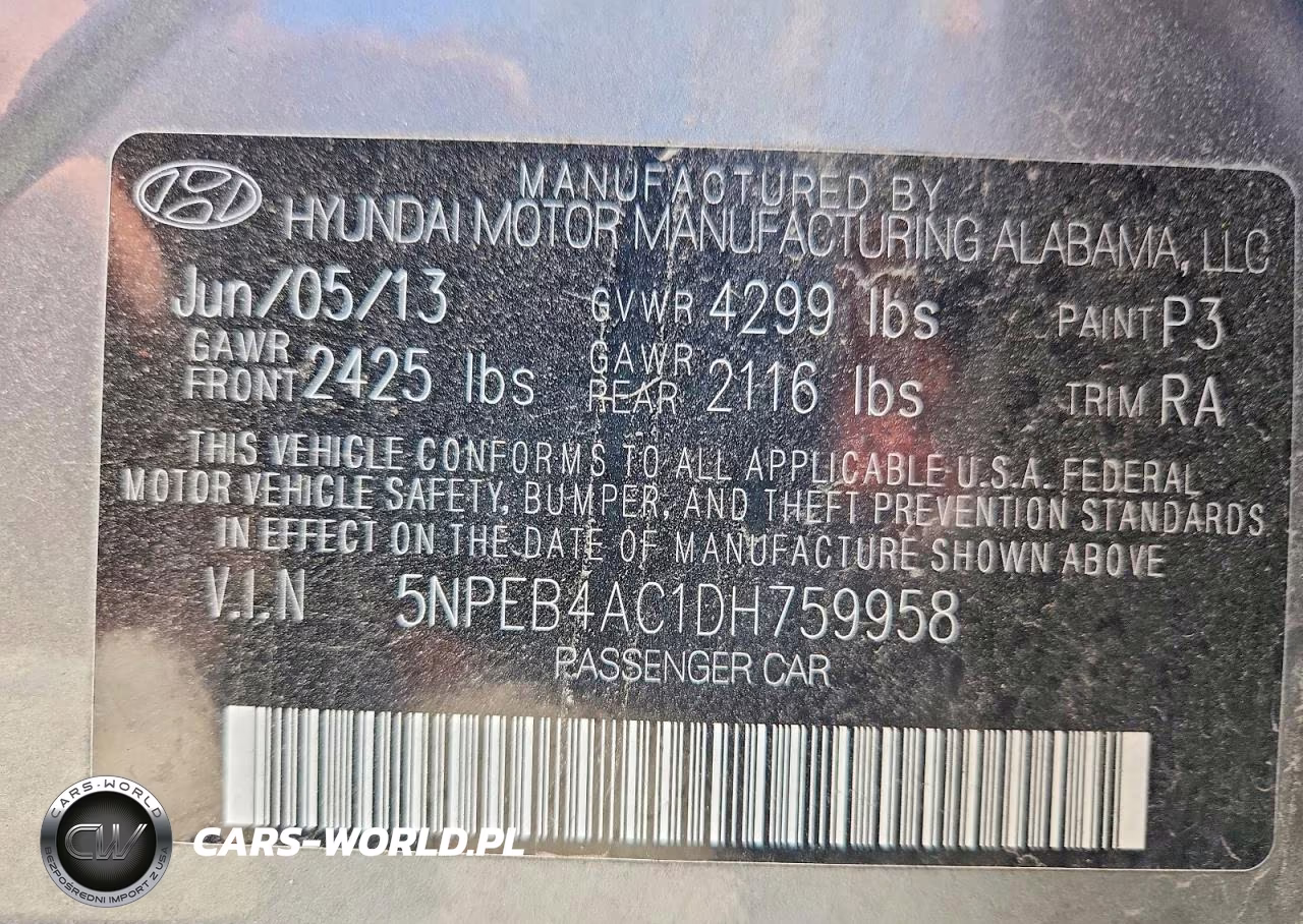 2013 Hyundai Sonata Gls VIN:5NPEB4AC1DH759958 - 13
