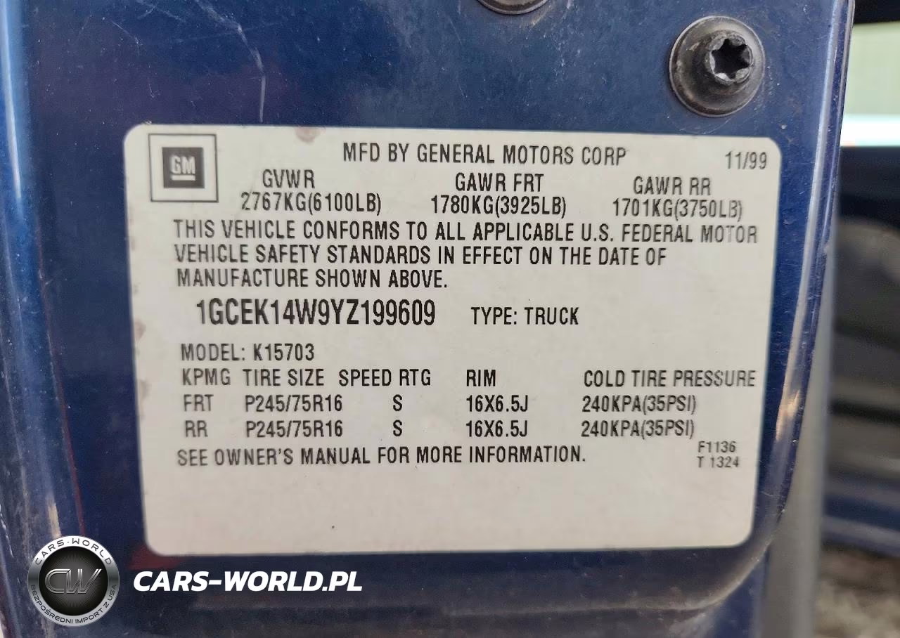 2000 Chevrolet Silverado K1500 VIN:1GCEK14W9YZ199609 - 12