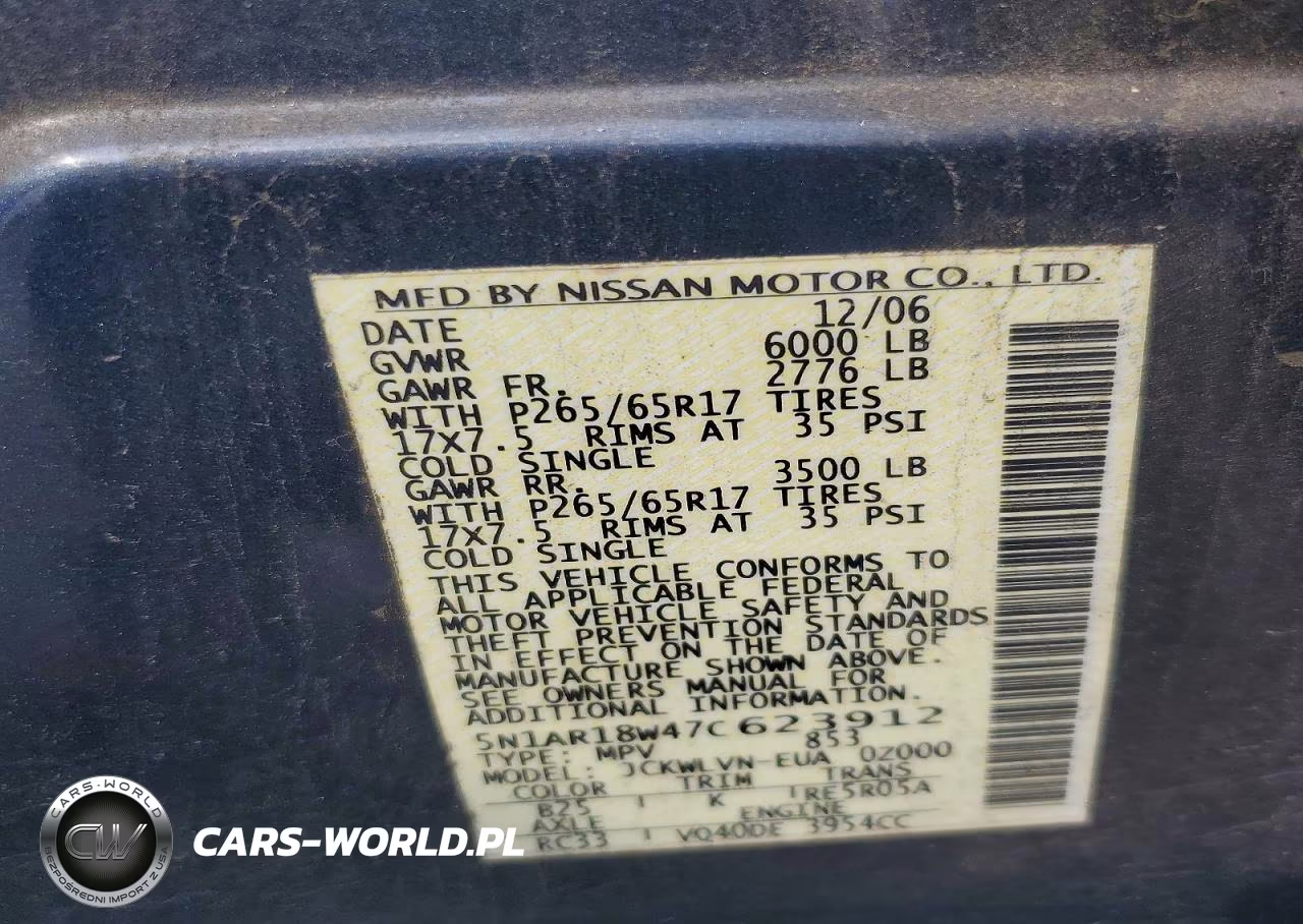 2007 Nissan Pathfinder S VIN:5N1AR18W47C623912 - 13