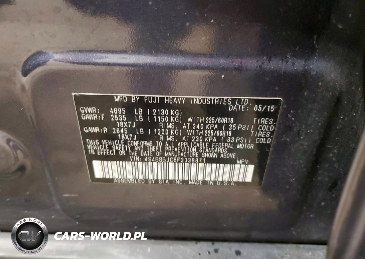 2015 Subaru Outback 2.5I Limited VIN:4S4BSBJC8F3338871 - 14