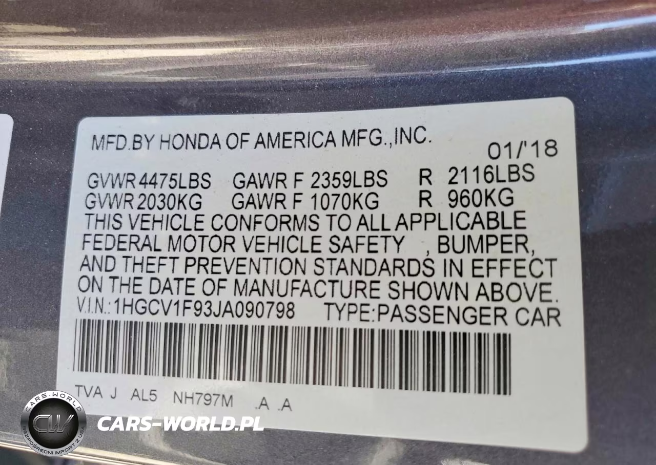2018 Honda Accord Touring VIN:1HGCV1F93JA090798 - 12