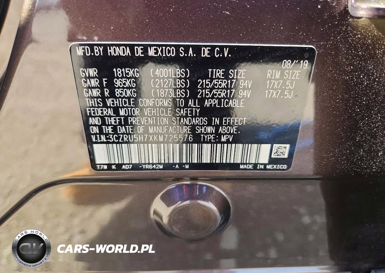 2019 Honda Hr-V Exl VIN:3CZRU5H7XKM725576 - 13