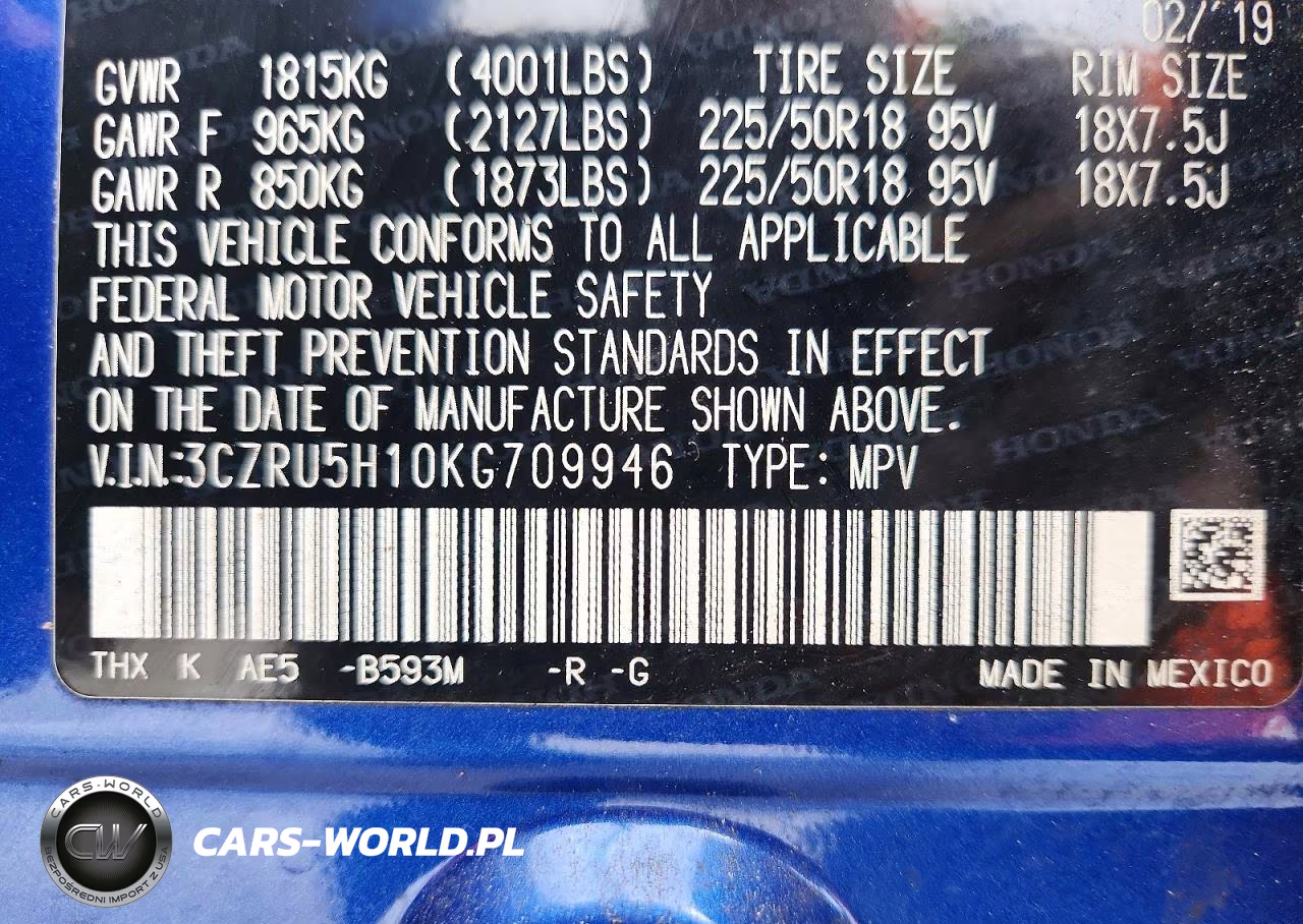 2019 Honda Hr-V Sport VIN:3CZRU5H10KG709946 - 14