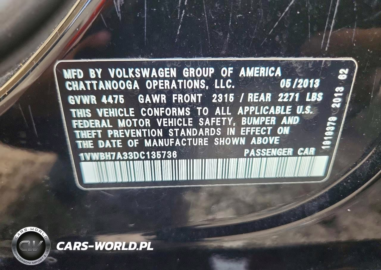 2013 Volkswagen Passat Se VIN:1VWBH7A33DC135736 - 12