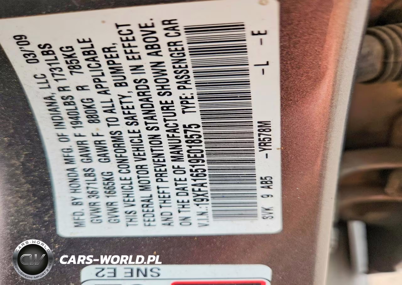 2009 Honda Civic Lx VIN:19XFA16519E018575 - 12