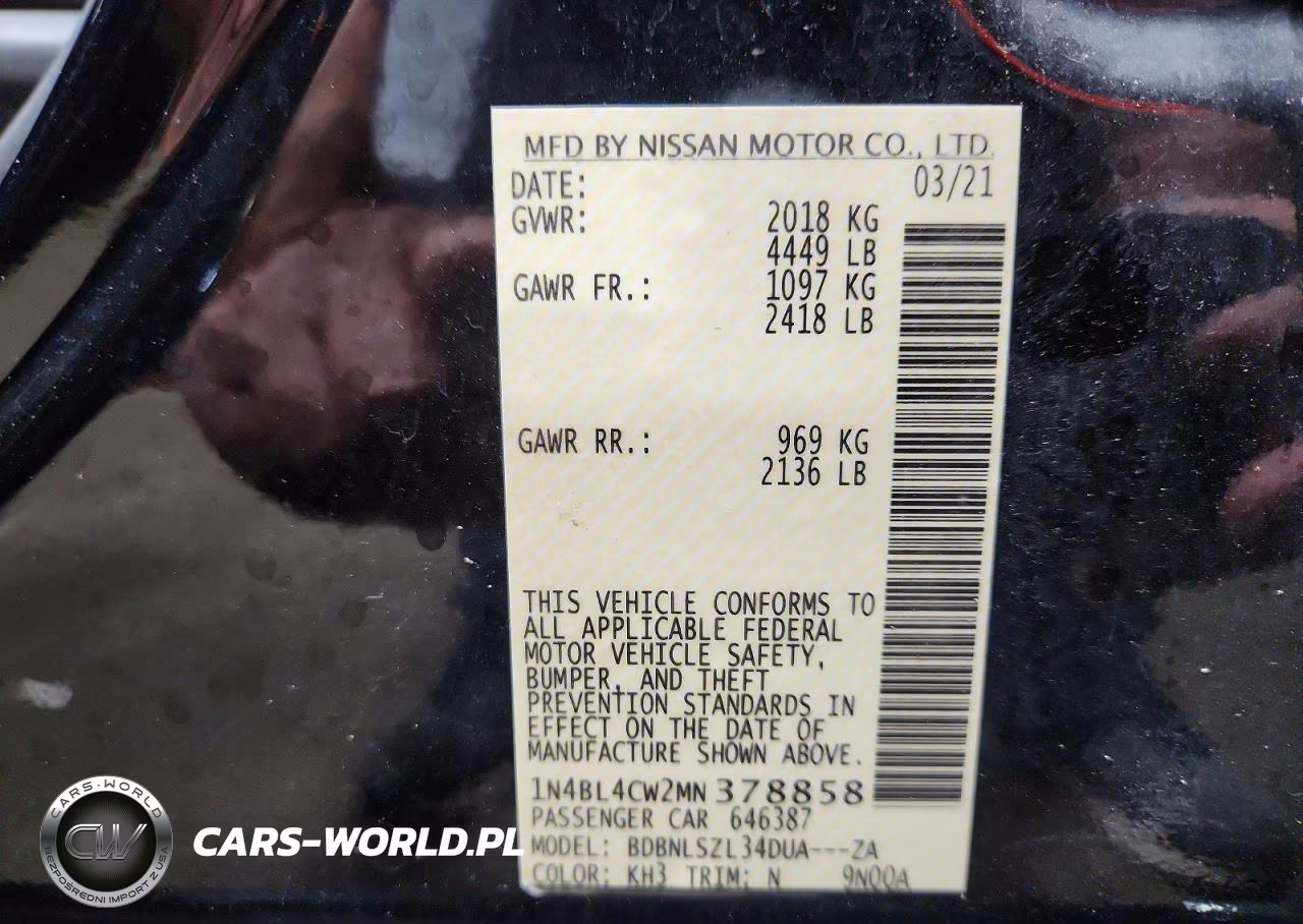 2021 Nissan Altima Sr VIN:1N4BL4CW2MN378858 - 12