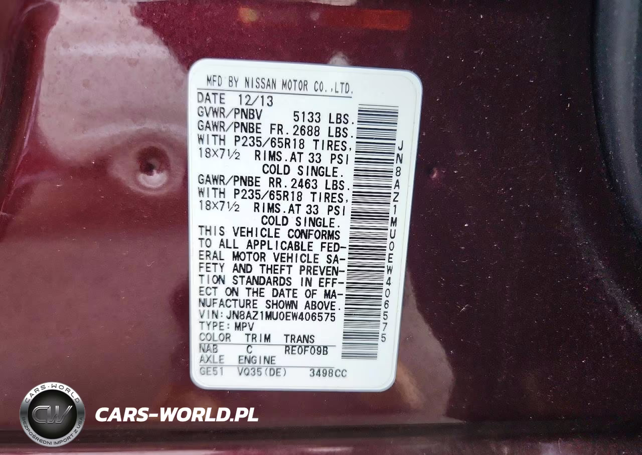 2014 Nissan Murano Sv VIN:JN8AZ1MU0EW406575 - 14