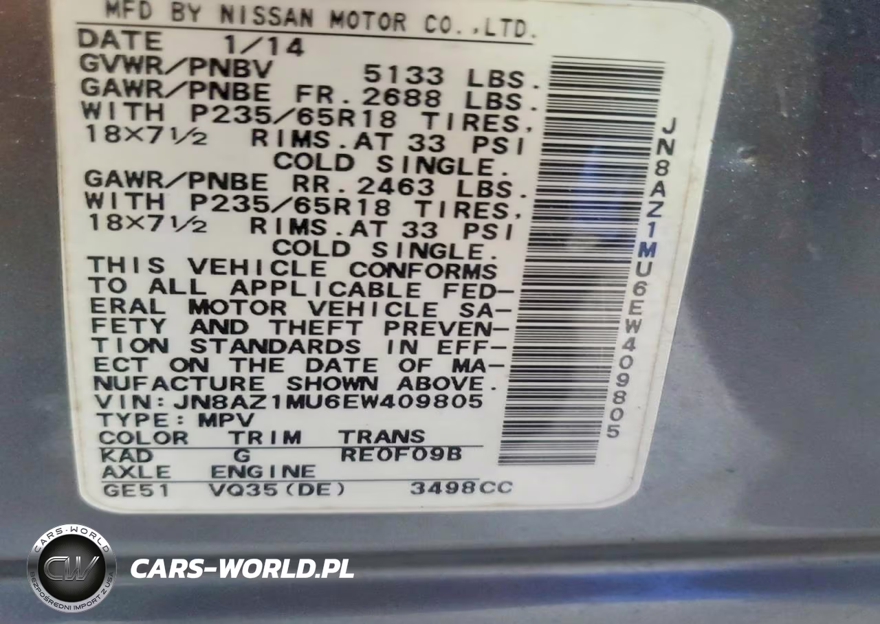 2014 Nissan Murano S VIN:JN8AZ1MU6EW409805 - 13