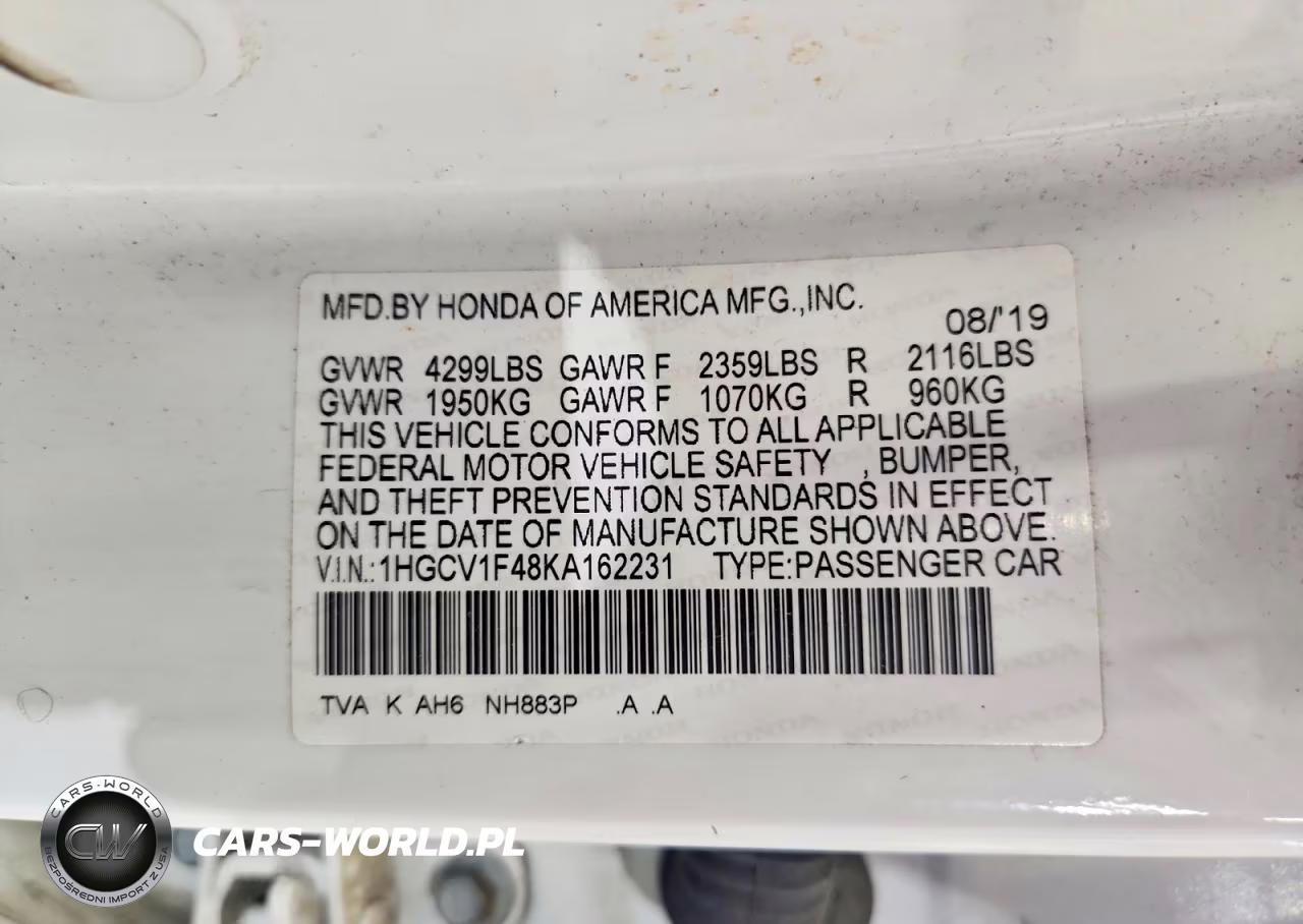 2019 Honda Accord Ex VIN:1HGCV1F48KA162231 - 12