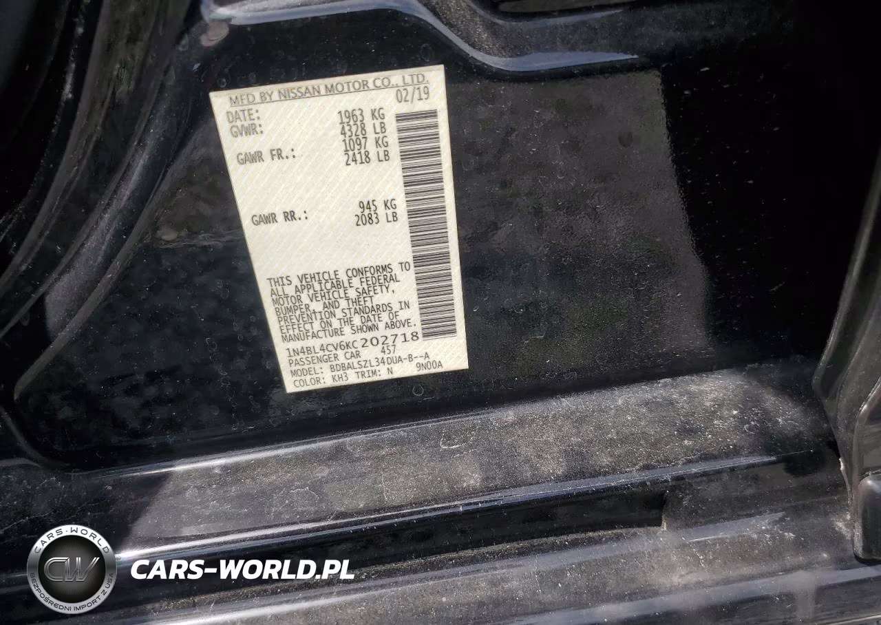 2019 Nissan Altima Sr VIN:1N4BL4CV6KC202718 - 12