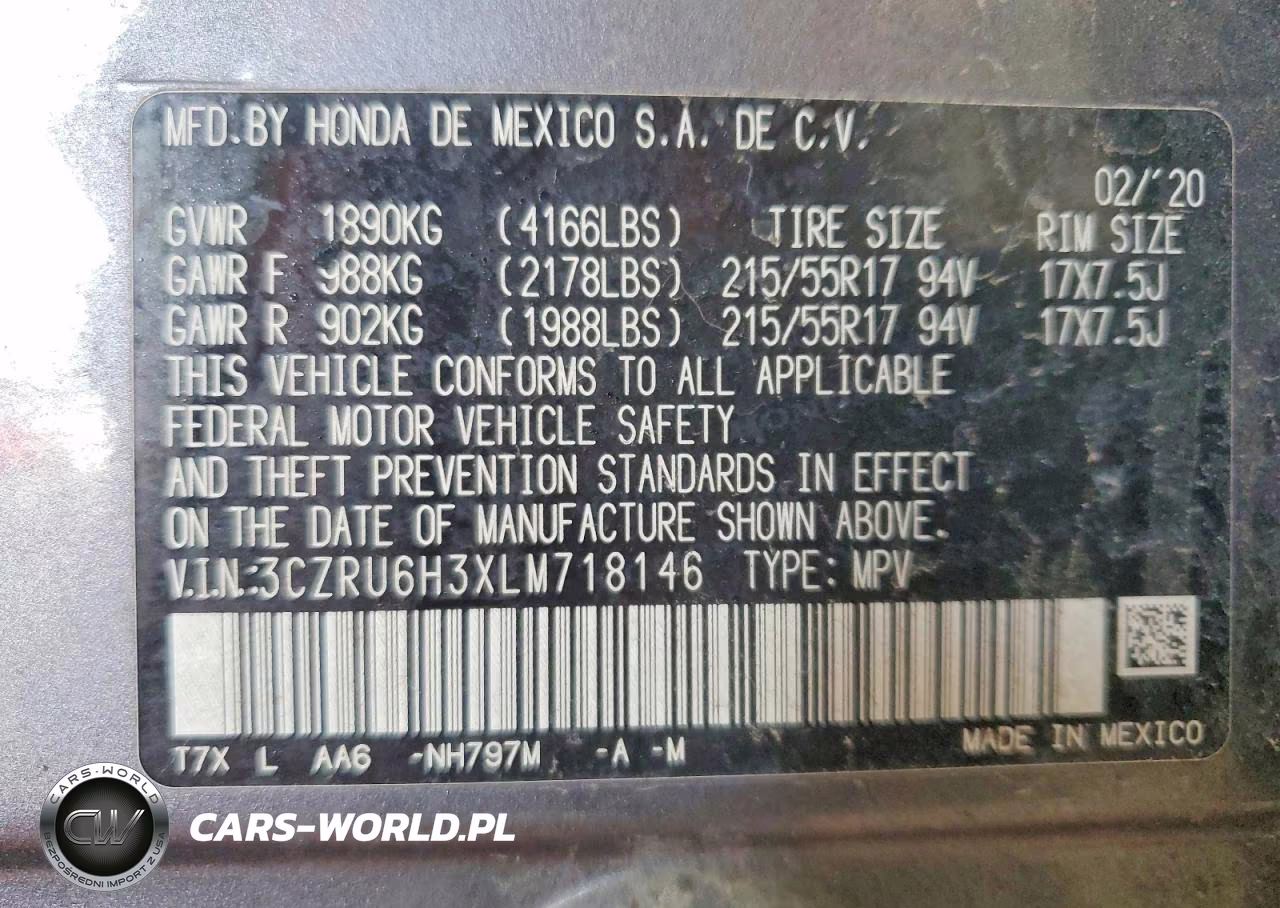 2020 Honda Hr-V Lx VIN:3CZRU6H3XLM718146 - 14