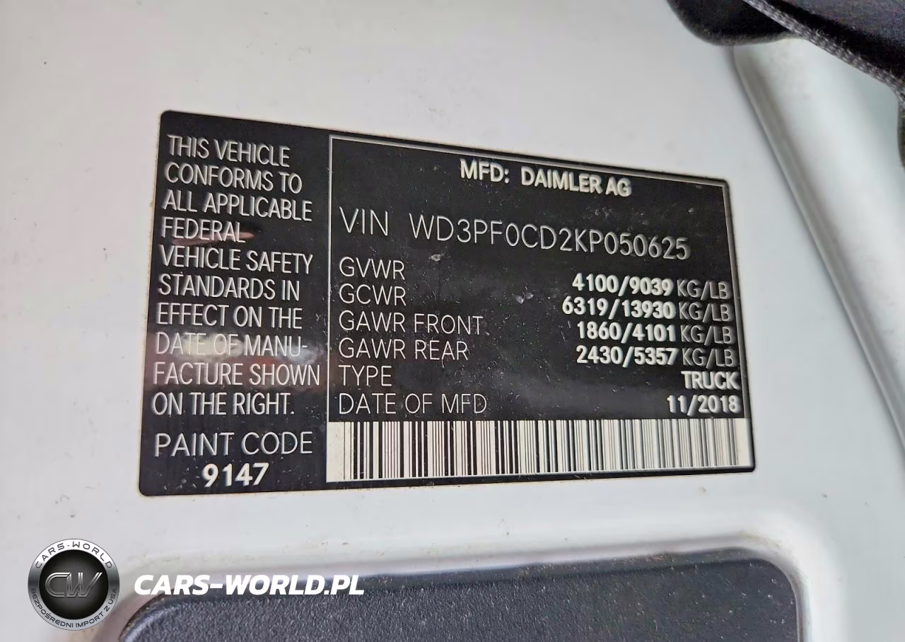 2019 Mercedes-Benz Sprinter 2500-3500 VIN:WD3PF0CD2KP050625 - 13