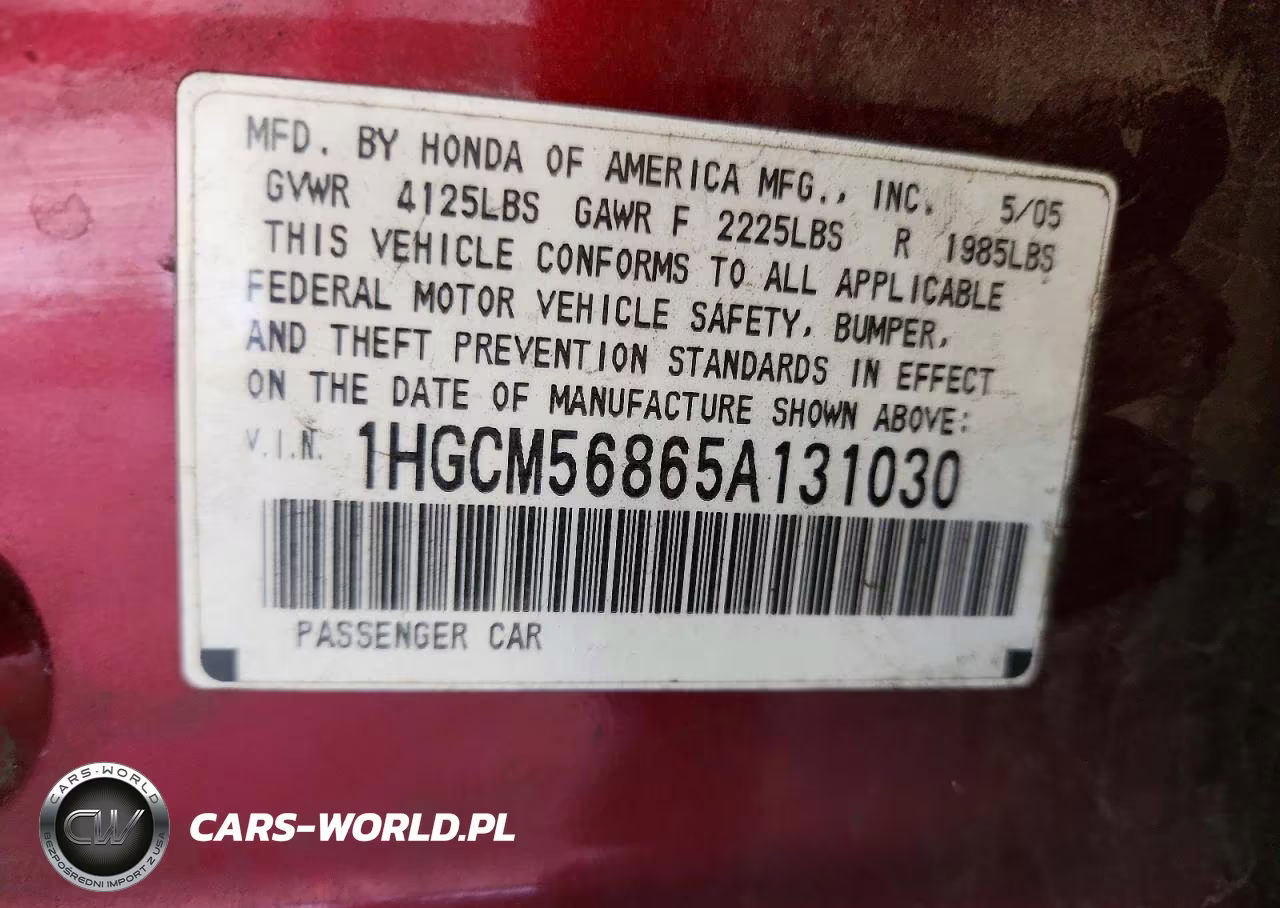 2005 Honda Accord Ex VIN:1HGCM56865A131030 - 12
