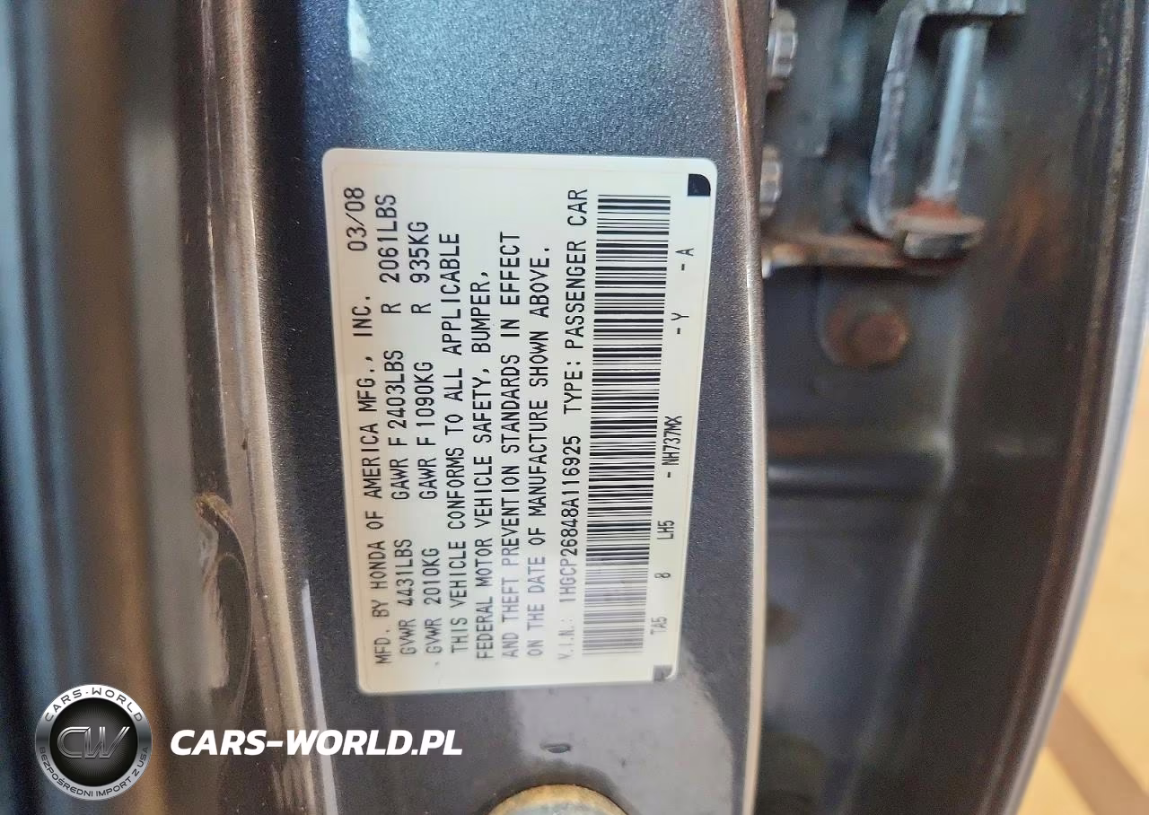 2008 Honda Accord Exl VIN:1HGCP26848A116925 - 12