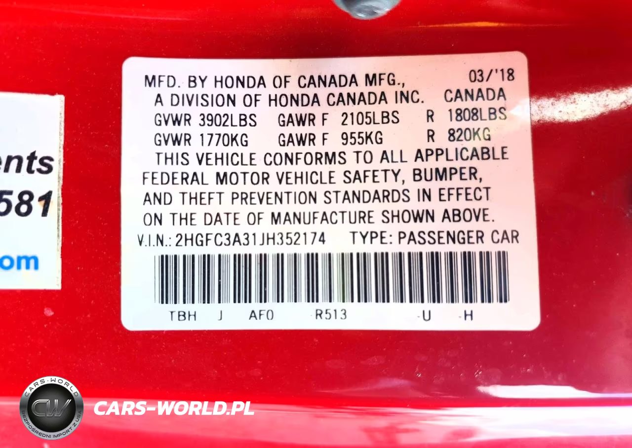 2018 Honda Civic Ex VIN:2HGFC3A31JH352174 - 13