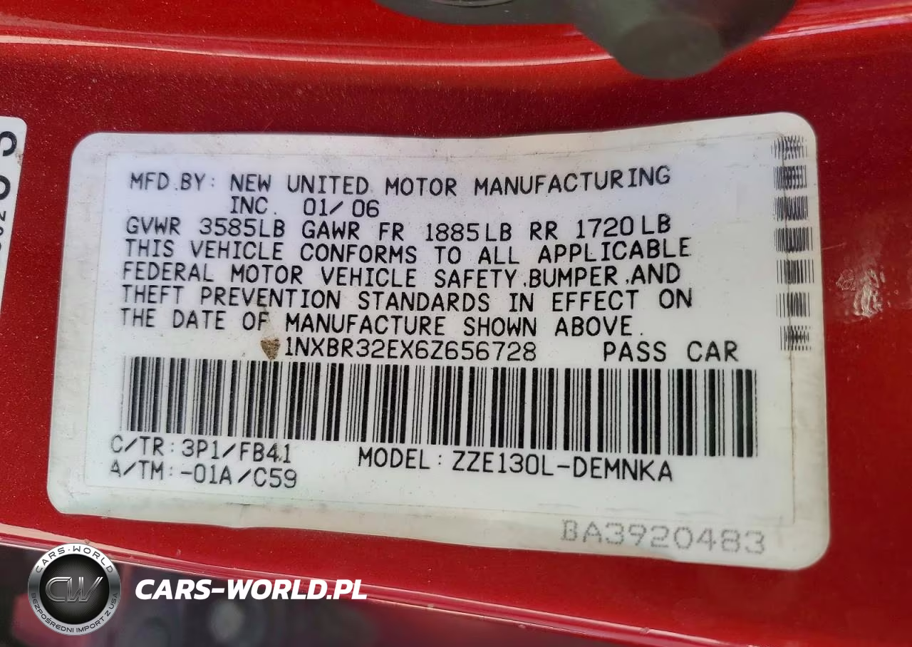 2006 Toyota Corolla Le VIN:1NXBR32EX6Z656728 - 12