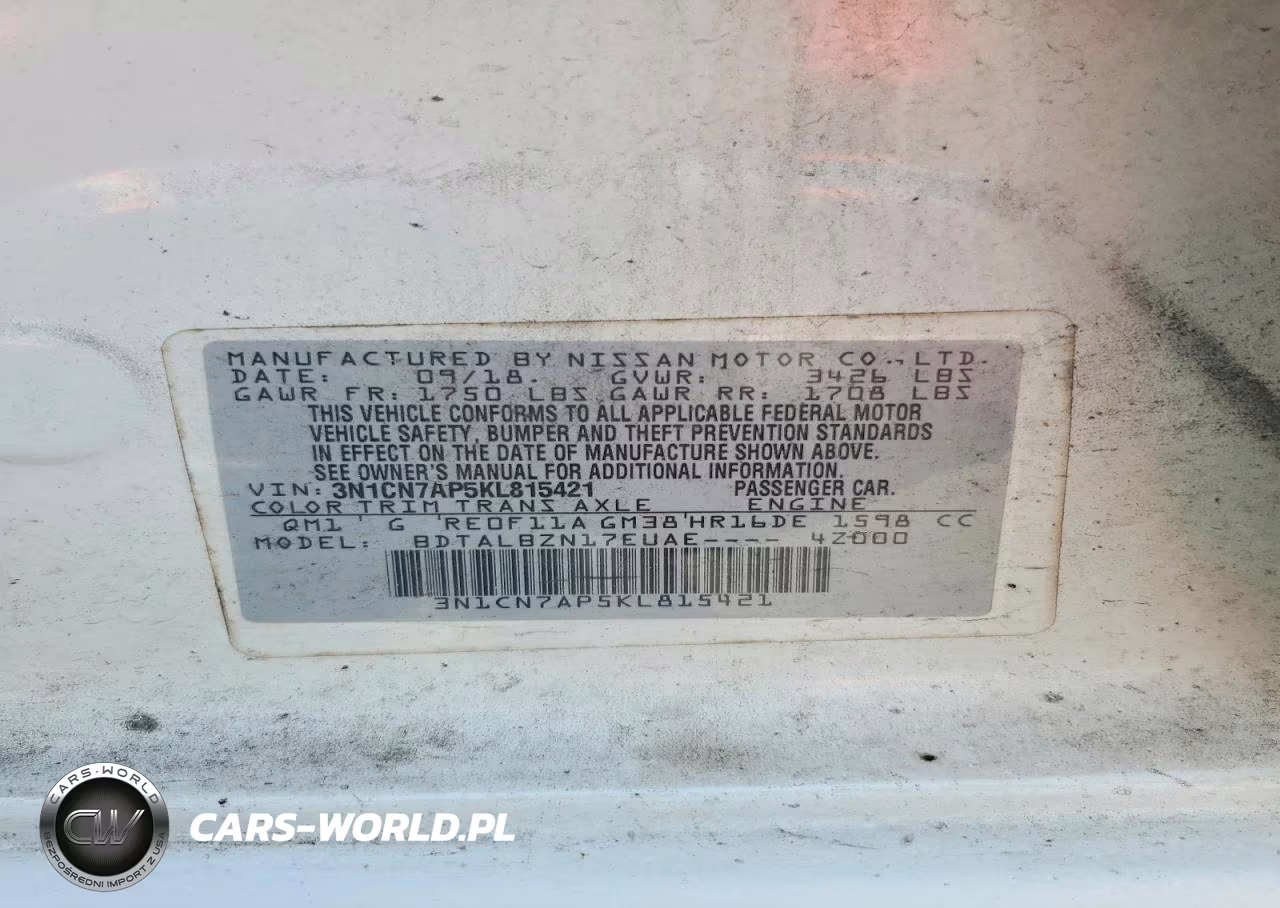 2019 Nissan Versa Sv VIN:3N1CN7AP5KL815421 - 13