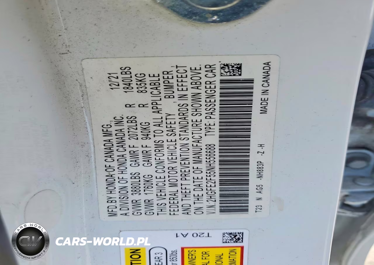 2022 Honda Civic Sport VIN:2HGFE2F55NH556688 - 13