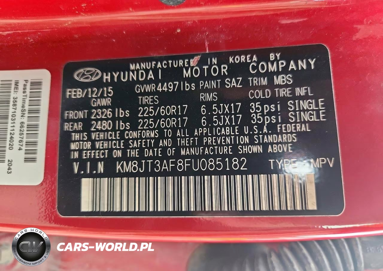 2015 Hyundai Tucson Gls VIN:KM8JT3AF8FU085182 - 13