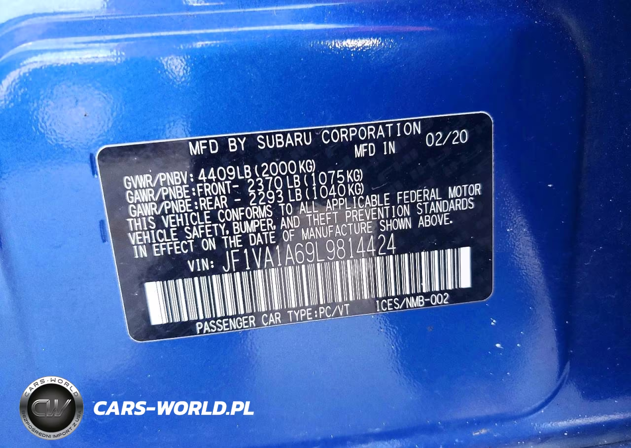 2020 Subaru Wrx VIN:JF1VA1A69L9814424 - 12