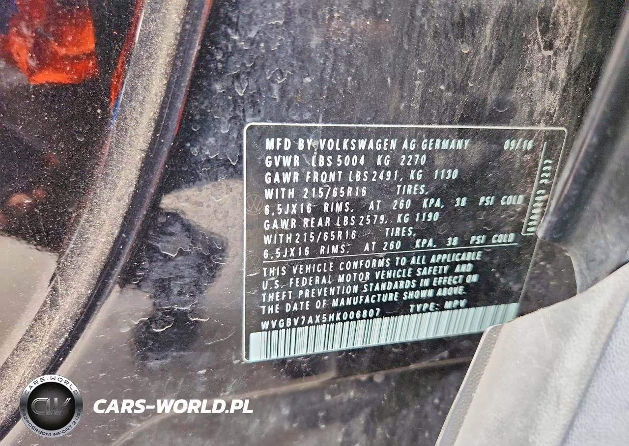 2017 Volkswagen Tiguan S VIN:WVGBV7AX5HK006807 - 13