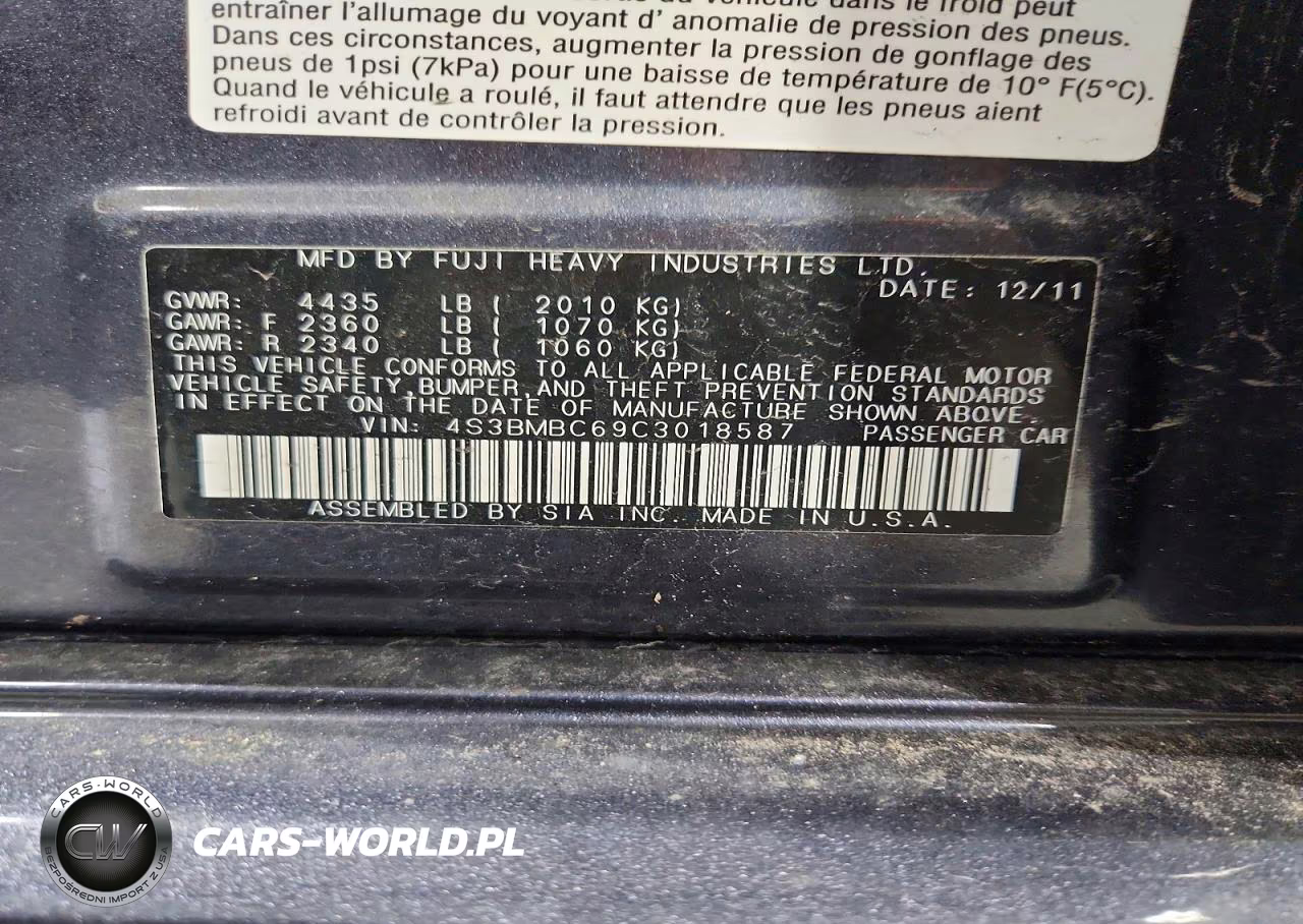 2012 Subaru Legacy 2.5I Premium VIN:4S3BMBC69C3018587 - 12