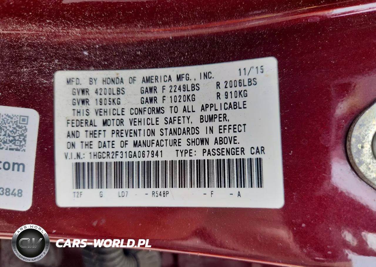 2016 Honda Accord Lx VIN:1HGCR2F31GA067941 - 12