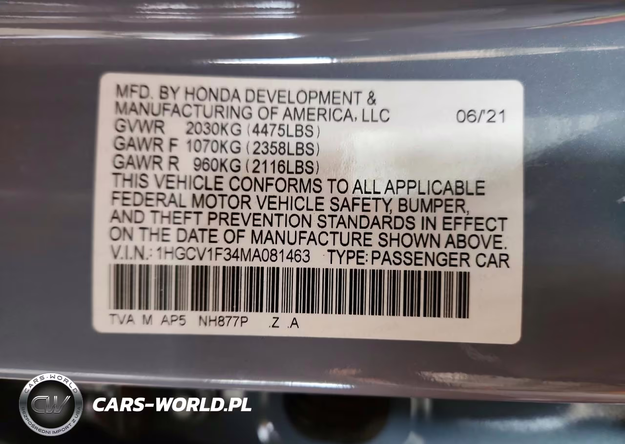 2021 Honda Accord Sport VIN:1HGCV1F34MA081463 - 12