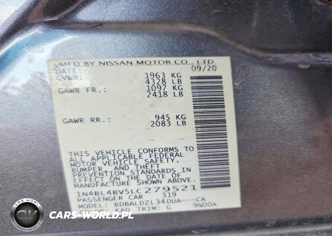 2020 Nissan Altima S VIN:1N4BL4BV5LC279521 - 12