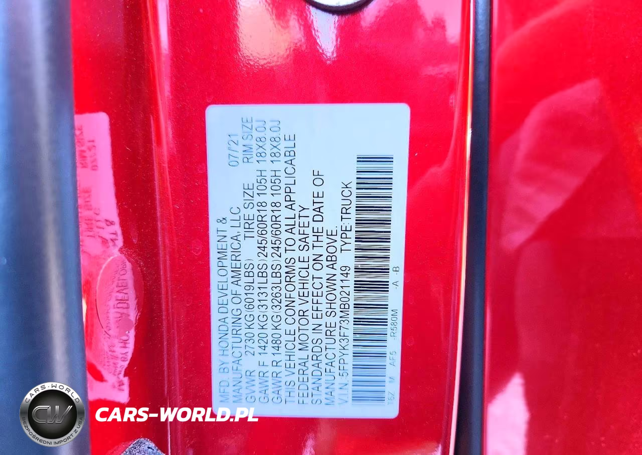 2021 Honda Ridgeline Rtl VIN:5FPYK3F73MB021149 - 12
