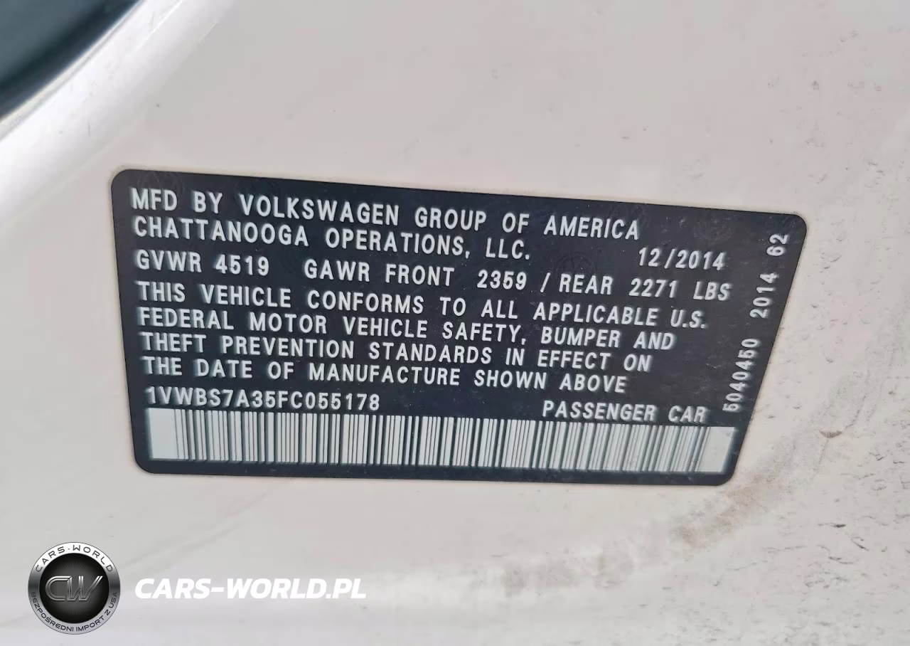 2015 Volkswagen Passat Se VIN:1VWBS7A35FC055178 - 12