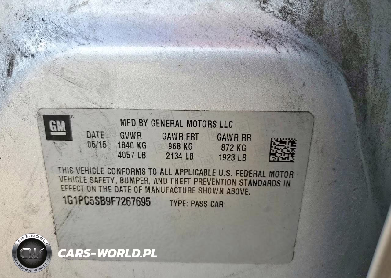 2015 Chevrolet Cruze Lt VIN:1G1PC5SB9F7267695 - 12