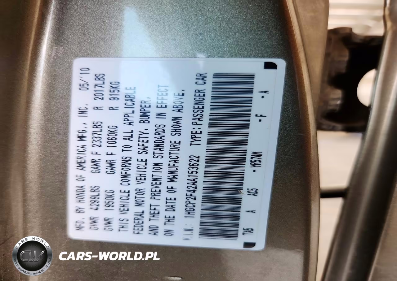 2010 Honda Accord Lxp VIN:1HGCP2F42AA153622 - 12