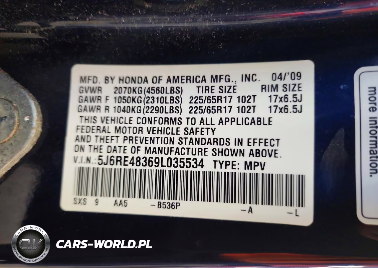 2009 Honda Cr-V Lx VIN:5J6RE48369L035534 - 13