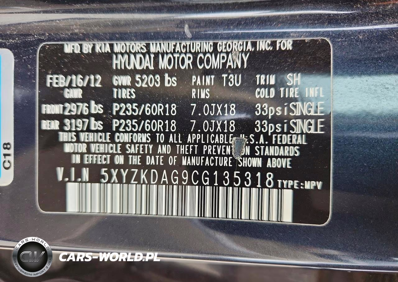 2012 Hyundai Santa Fe Limited VIN:5XYZKDAG9CG135318 - 13