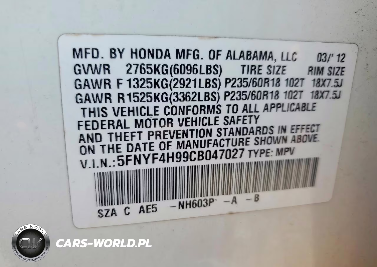 2012 Honda Pilot Touring VIN:5FNYF4H99CB047027 - 13