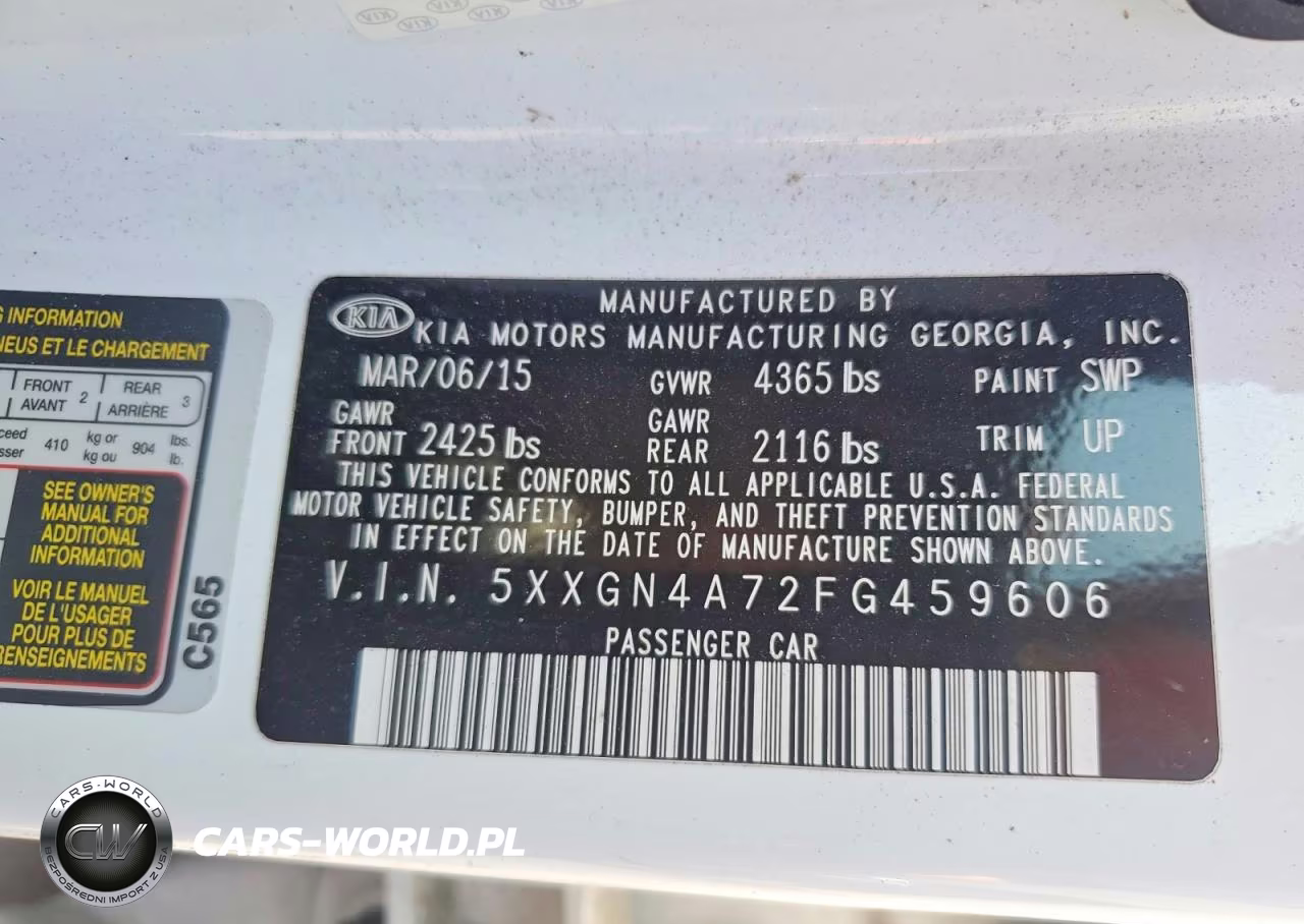 2015 Kia Optima Ex VIN:5XXGN4A72FG459606 - 12